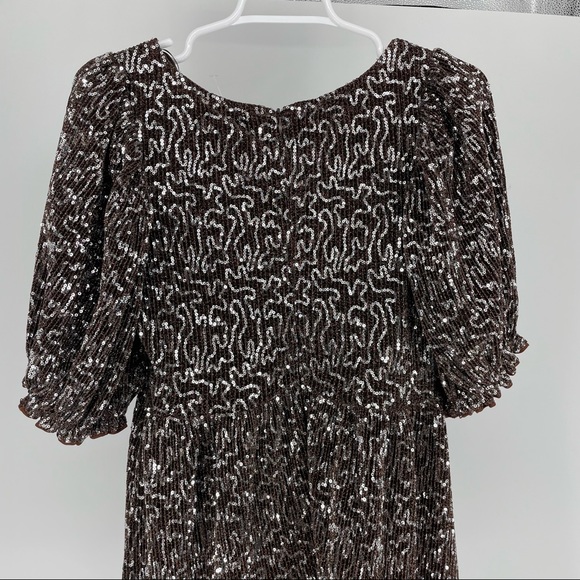 MOON RIVER NWT BROWN SILVER SEQUIN SHORT SLEEVE DRESS SMALL - Picture 5 of 9